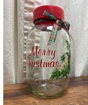 Carlton Glass USA 3L Vintage Merry Christmas Holiday Canister Cookie Candy Jar